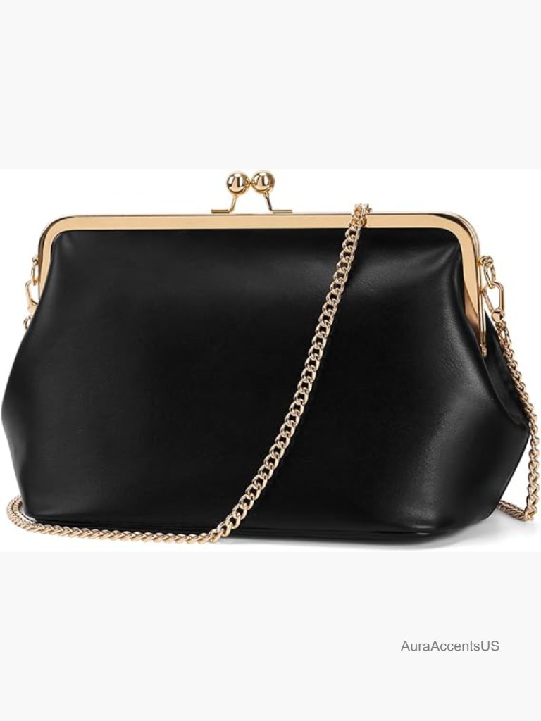 Kiss Lock Crossbody Bag Pu Medium Handbags Shoulder Tote Messenger